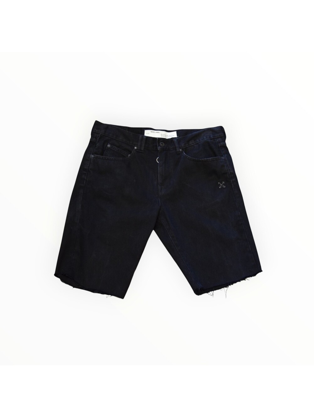 Off-White Virgil Abloh Made in Italy Black Denim Cut Off Shorts O-Ring Zip S